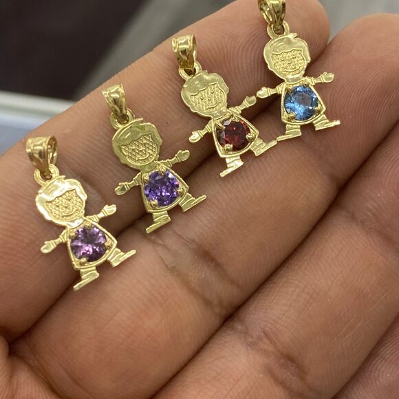 14K Yellow Gold Little Boys Pendant Charms Birthstones for Moms Mothers Womens - Picture 5 of 6